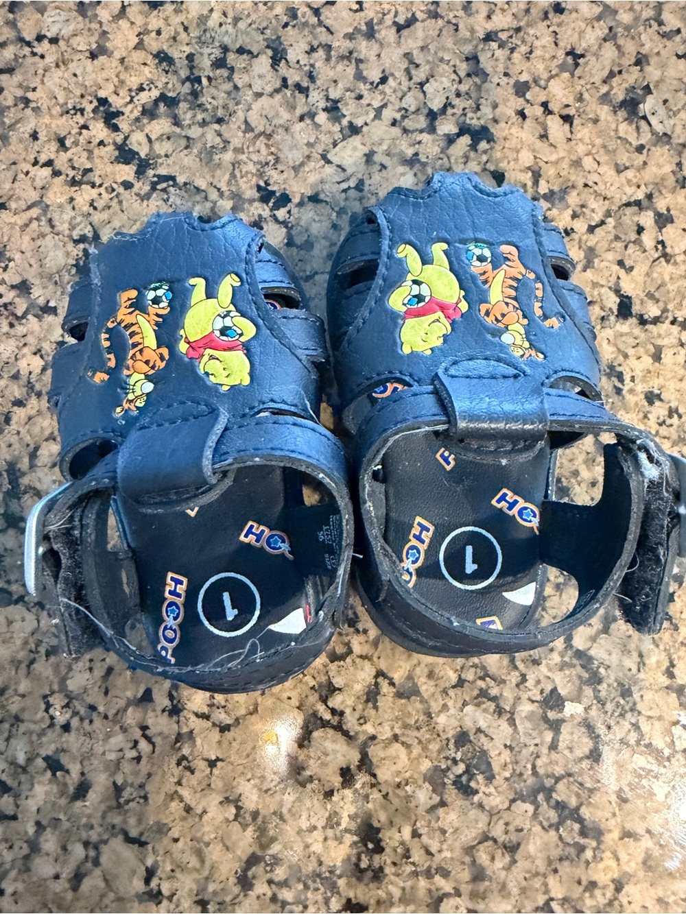 Vintage Baby Winnie The Pooh And Tigger Black Disney Sandals Size 1